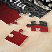 Zwart kant en damast legpuzzel (Zijkant)