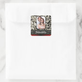 Zwart kant en damast vierkante sticker (Tas)