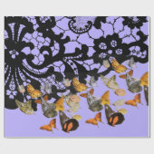 ZWART KANT EN VLINDERS IN PAARSE CADEAUVERPAKKING CADEAUPAPIER (Vlak)