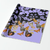 ZWART KANT EN VLINDERS IN PAARSE CADEAUVERPAKKING CADEAUPAPIER (Uitgerold)