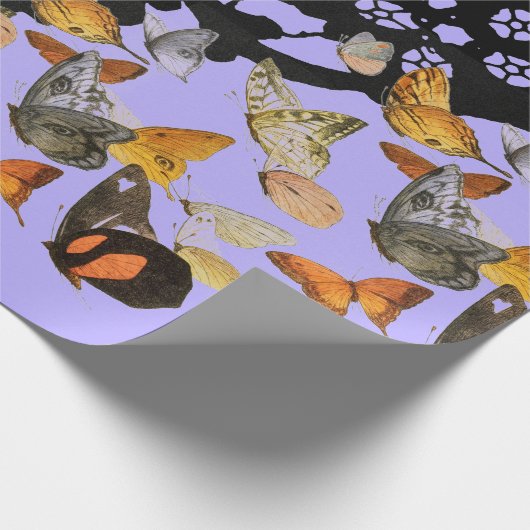 ZWART KANT EN VLINDERS IN PAARSE CADEAUVERPAKKING CADEAUPAPIER (Hoek)