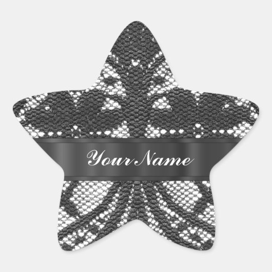 Zwart kant gepersonaliseerd ster sticker (Voorkant)