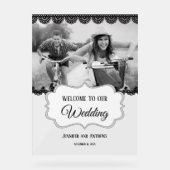 Zwart kant gepersonaliseerde foto bruiloft welkom acryl bord (Voorkant)