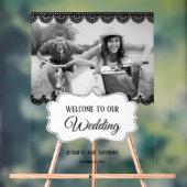 Zwart kant gepersonaliseerde foto bruiloft welkom acryl bord (Neutraal)