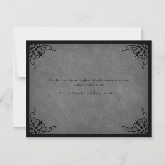 Zwart Kant Gotische Bruiloft Bedankkaart (Achterkant)
