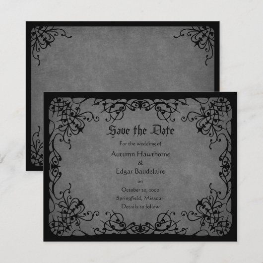 Zwart Kant Gotische Bruiloft Save The Date (Voorkant / Achterkant)
