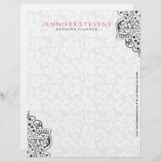 Zwart kant met witte damast achtergrond briefhoofd (Voorkant / Achterkant)