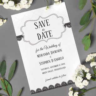 Zwart Kant op Wit Custom Save the Date Kaart