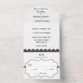 Zwart Kant op Witte Aangepaste Bruiloft All In One Uitnodiging (Binnen)