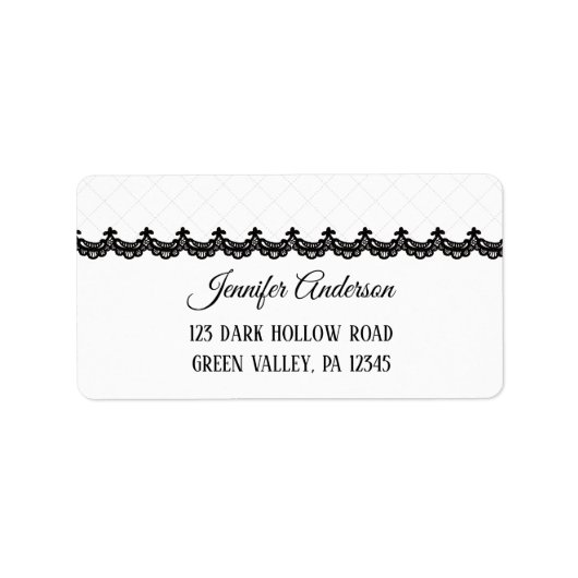 Zwart Kant op Witte Aangepaste Bruiloft Etiket (Voorkant)