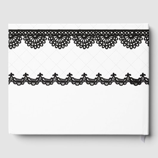 Zwart Kant op Witte Aangepaste Bruiloft Gastenboek (Achterkant)