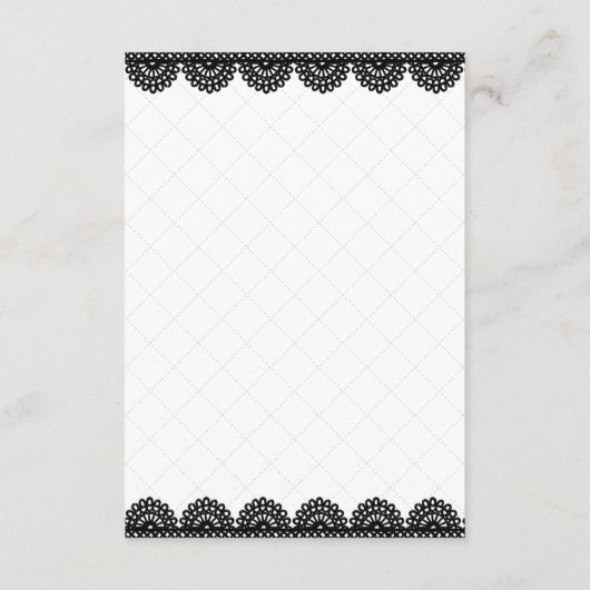 Zwart Kant op Witte Aangepaste Bruiloft Informatiekaartje (Achterkant)