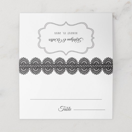 Zwart Kant op Witte Aangepaste Bruiloft Plaatskaartje (Buitenkant ongevouwen)
