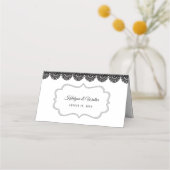 Zwart Kant op Witte Aangepaste Bruiloft Plaatskaartje (Achterkant)