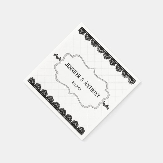 Zwart Kant op Witte Aangepaste Bruiloft Servet (Hoek)