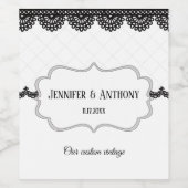 Zwart Kant op Witte Aangepaste Bruiloft Wijn Etiket (Enkel label)