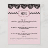 Zwart Kant op Zacht Roze Aangepaste Bruiloft Menu (Voorkant)