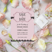 Zwart Kant op Zacht Roze Custom Save the Date Kaart