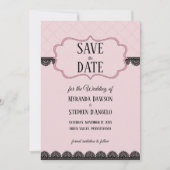 Zwart Kant op Zacht Roze Custom Save the Date Kaart (Voorkant)