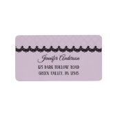 Zwart kant op zachte lavendel aangepaste bruiloft etiket (Voorkant)