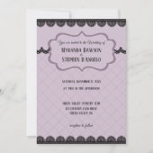 Zwart kant op zachte lavendel aangepaste bruiloft kaart (Voorkant)