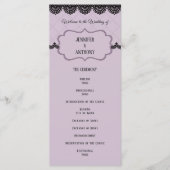 Zwart kant op zachte lavendel aangepaste bruiloft programmakaart (Voorkant)