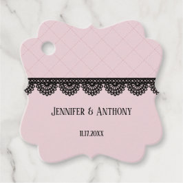 Zwart Kant op Zachte Roze Custom Bruiloft Bedankjes Labels