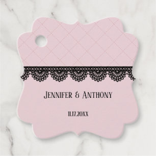 Zwart Kant op Zachte Roze Custom Bruiloft Bedankjes Labels