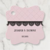 Zwart Kant op Zachte Roze Custom Bruiloft Bedankjes Labels (Voorkant)