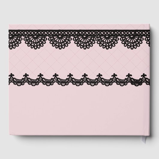 Zwart Kant op Zachte Roze Custom Bruiloft Gastenboek (Achterkant)