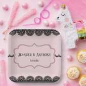 Zwart Kant op Zachte Roze Custom Bruiloft Papieren Bordje (Feest)