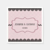 Zwart Kant op Zachte Roze Custom Bruiloft Servet (Voorkant)