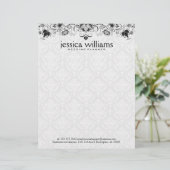 Zwart kant over witte damast achtergrond custom briefhoofd (Staand voorkant)