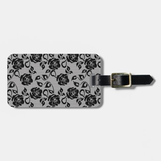 Zwart kant patroon op witte achtergrond bagagelabel (Voorkant horizontaal)