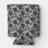 Zwart kant patroon op witte achtergrond blikjeskoeler (Achterkant)