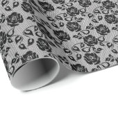 Zwart kant patroon op witte achtergrond cadeaupapier (Rol Hoek)