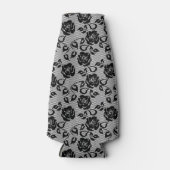 Zwart kant patroon op witte achtergrond flesjeskoeler (Voorkant)