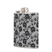 Zwart kant patroon op witte achtergrond heupfles (Links)