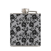 Zwart kant patroon op witte achtergrond heupfles (Achterkant)