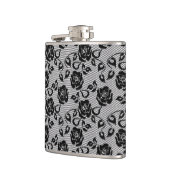 Zwart kant patroon op witte achtergrond heupfles (Links)