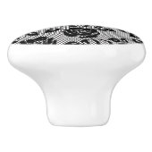 Zwart kant patroon op witte achtergrond keramische knop (Zijkant)