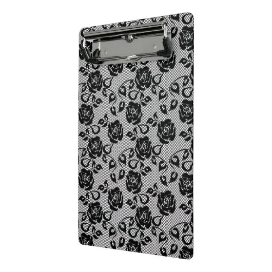 Zwart kant patroon op witte achtergrond mini klembord (Angled2)