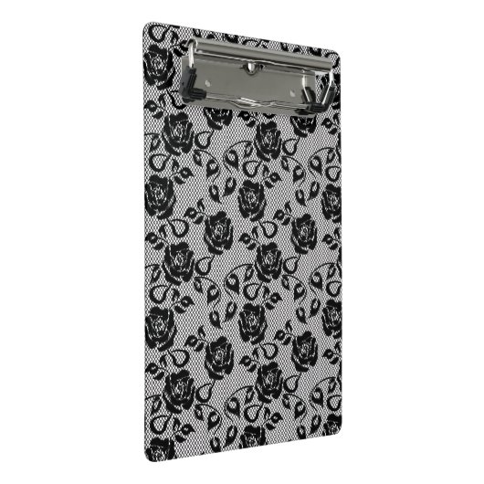 Zwart kant patroon op witte achtergrond mini klembord (Schuin)