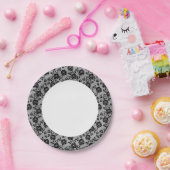 Zwart kant patroon op witte achtergrond papieren bordje (Feest)