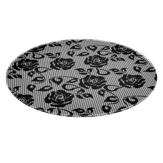 Zwart kant patroon op witte achtergrond snijplank (Hoek)