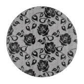 Zwart kant patroon op witte achtergrond snijplank (Voorkant)