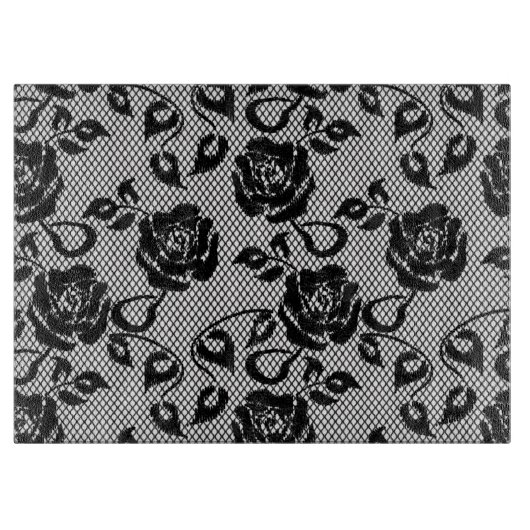 Zwart kant patroon op witte achtergrond snijplank (Voorkant)