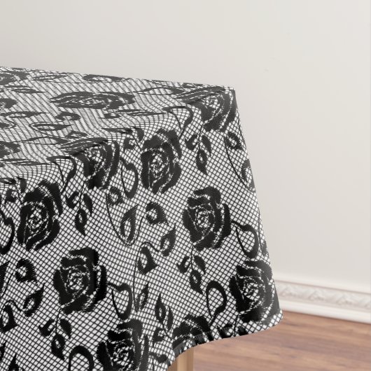 Zwart kant patroon op witte achtergrond tafelkleed (Voorbeeld)