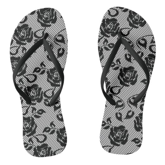 Zwart kant patroon op witte achtergrond teenslippers (Voetbed)