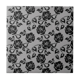 Zwart kant patroon op witte achtergrond tegeltje